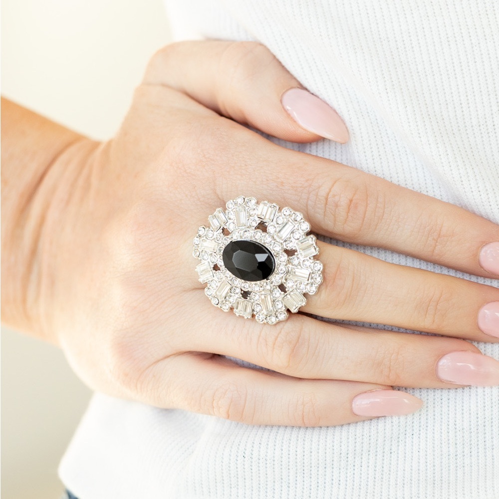 Very Shiny Stretch Silver and Black Ring.